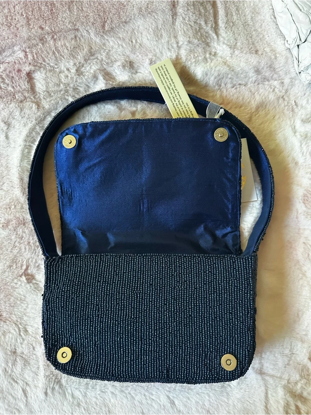 Paris Beaded Navy Shoulder Purse Bag NWT